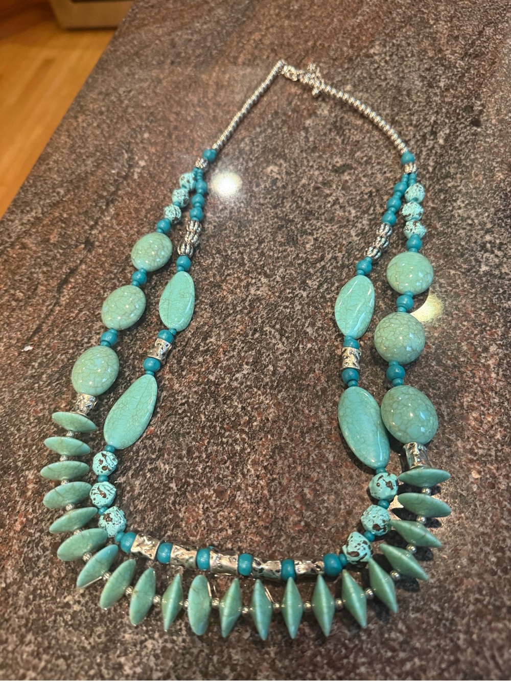 Chico's Multi-Strand Turquoise Beaded Statement Necklace Boho Southwestern Style